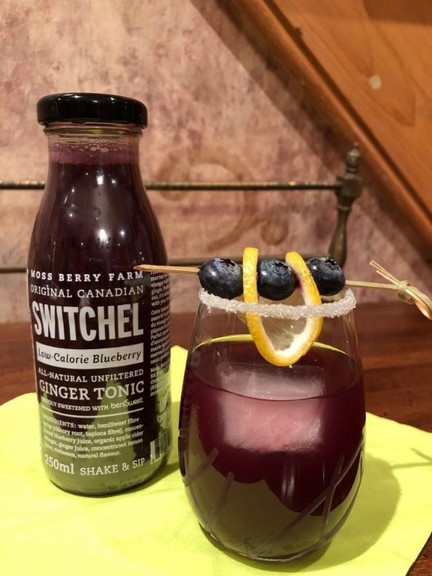 Vodka and Vermouth drink with Blueberry Switchel